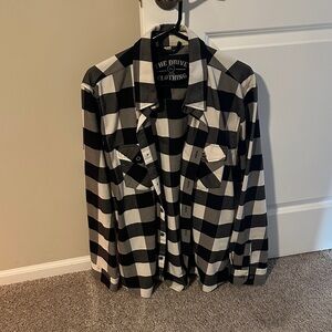 Black and White Checkered Men's flannel Shirt